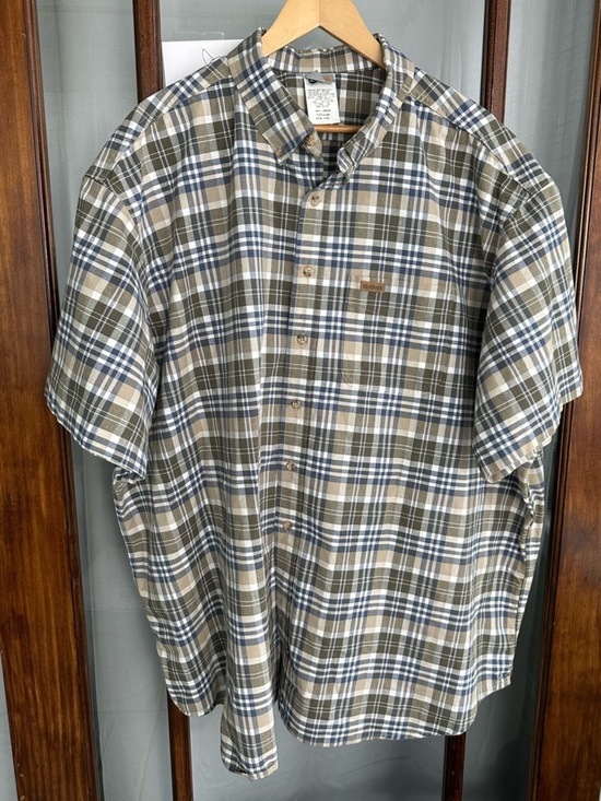 Carhartt Other - Carhartt Men's Plaid Short Sleeve Button Down Shirt 4XL Blue Workwear USA‎ Made